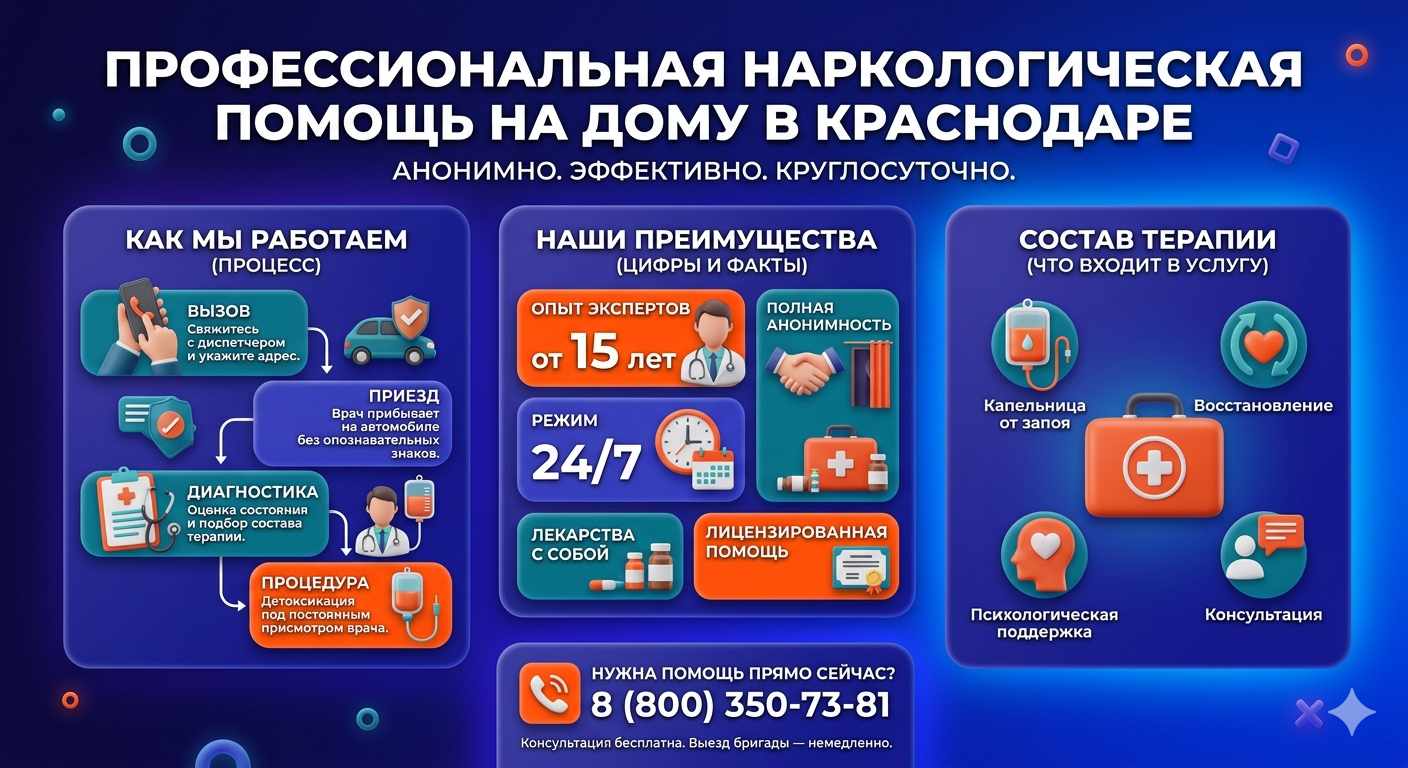 Инфографика о принципах лечения алкоголизма на дому в Анадыри: этапы вызова нарколога, преимущества анонимной детоксикации и состав медицинской помощи.